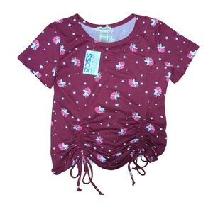 Shosho Burgundy Unicorn Ruched Top NWT